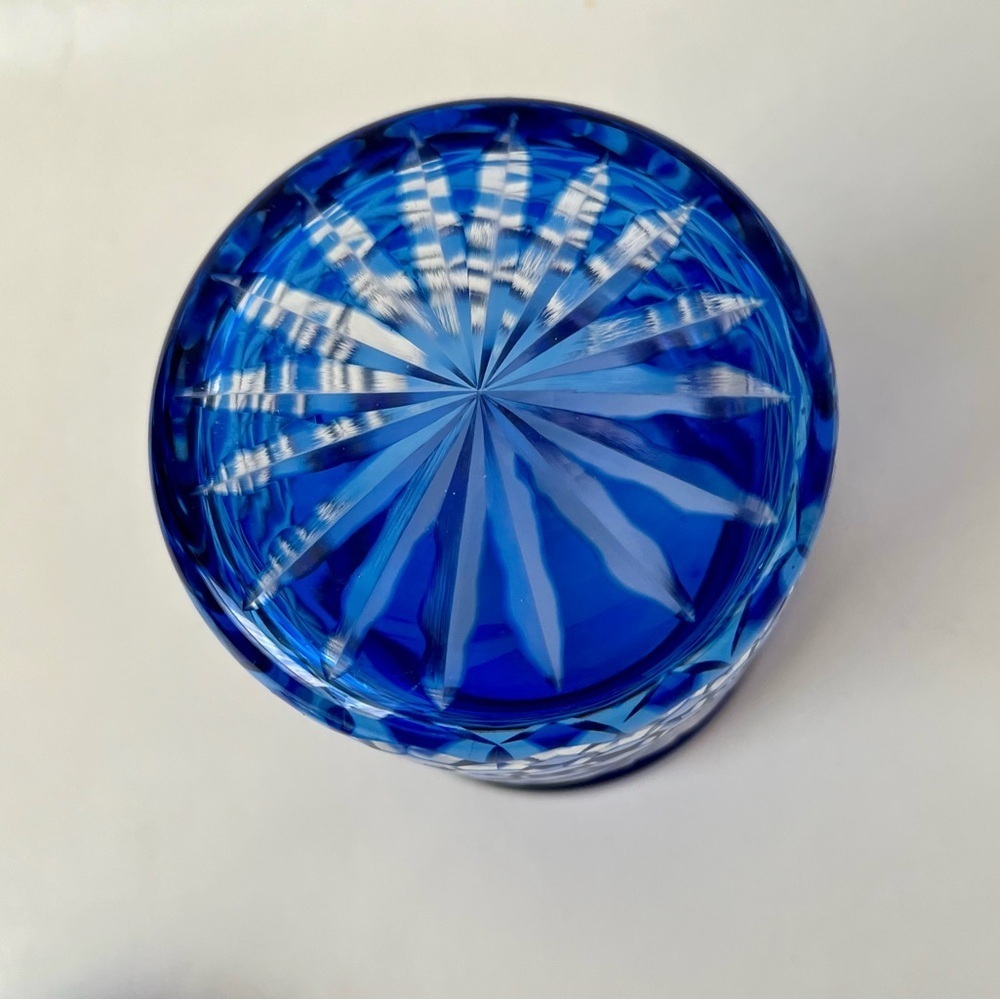 Cobalt Blue Cut To Clear Crystal Biscuit Jar - Picture 8 of 11